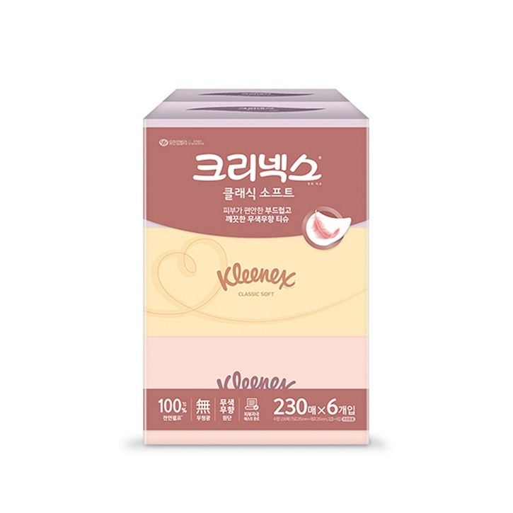 크리넥스 클래식 미용티슈 230매 X6개 X1팩 화장지 미용티슈 총6팩, 230개입, 6개