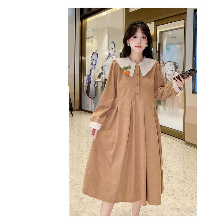 봄 가을 임산부 원피스 긴팔 원피스 임부 외출복 원피스 패션 임부복 하객룩 롱원피스 LQZ