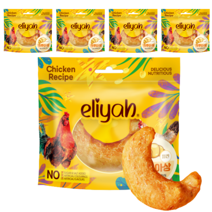 [4+1] 엘리야 치킨 크루아상 대형견 중형견 강아지 오래먹는 치석제거 간식 껌, 5개, 110g