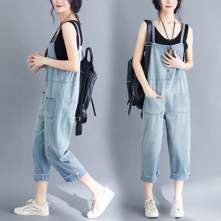 BLACK K7 여성 루즈핏 데님 멜빵바지 빅사이즈 청바지 점프슈트