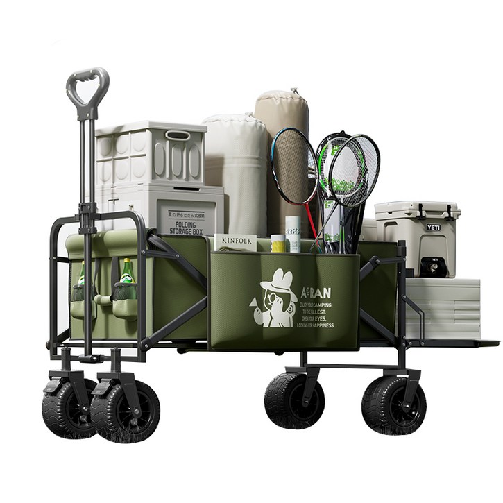 AORAN 캠핑 웨건 뒷문사이드백 큰 바퀴 큰 사이즈, 1개, 국방색