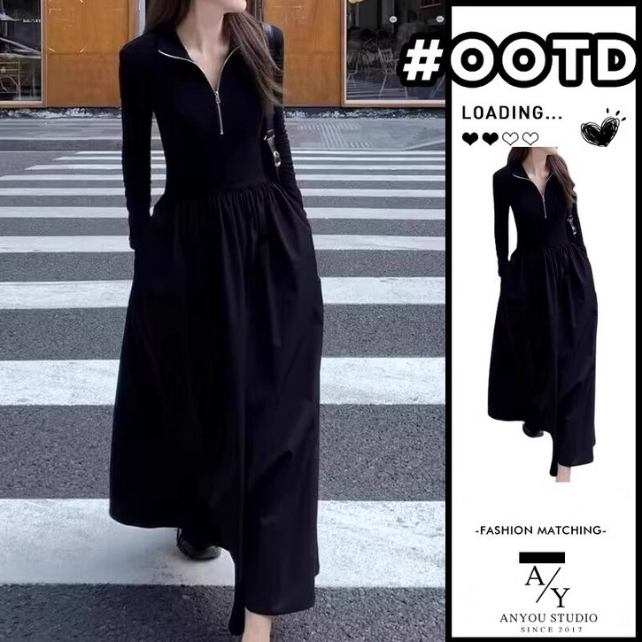 시크힐즈 힐르에 무드 카라넥 집업 원피스 12124