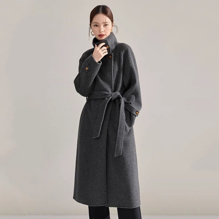 ANYOU롱코트 여자  울더블코트 카라넥 따뜻한 겨울용코트 두터워짐 하이넥 코트