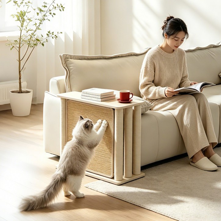 PurBox 고양이 소파 스크래쳐 방지 사이드 테이블 휴대용 소파 사이드 테이블 반려동물 거실 소형 사이드 캐비닛 입식 고양이 기둥 잡기