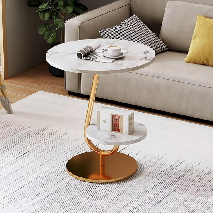 사이드테이블 거실 원형 티테이블 북유럽풍 협탁, 화이트골드 454560cm