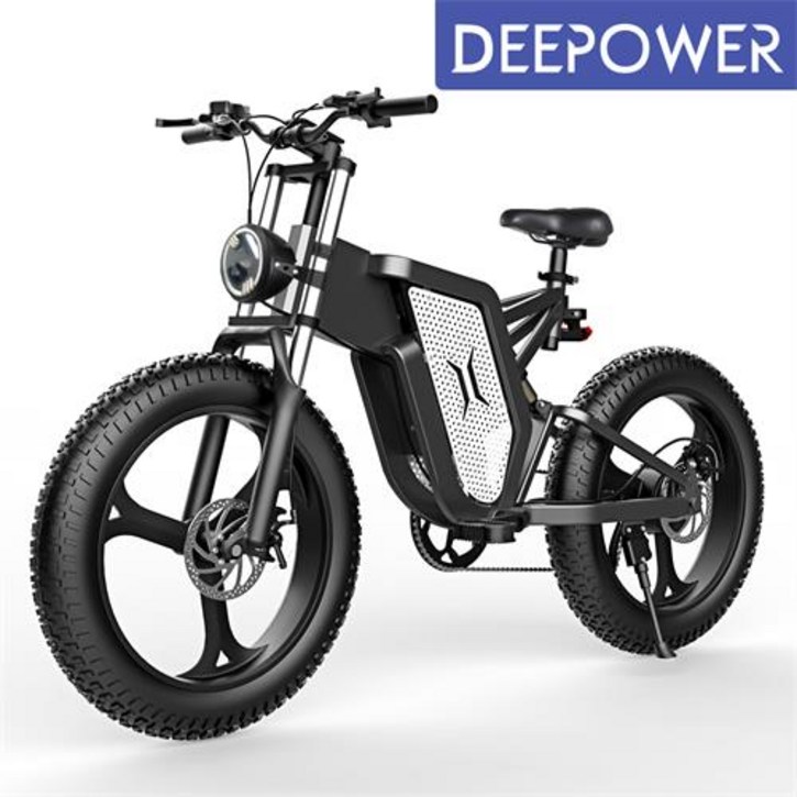 2022년 DEEPOWER 2000W 48V 25Ah 최신형 전기자전거 MTB 산악 자전거 20인치 팻바이크 7단 변속, 블랙 + 실버