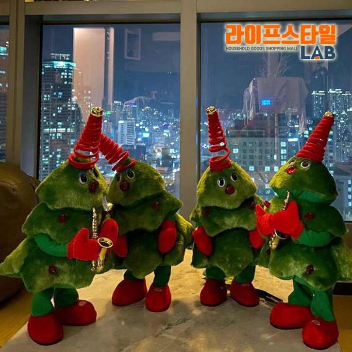 크리스마스 파티 춤추는 트리 장식 인형 오너먼트 움직이는 캐럴 인형, 1개