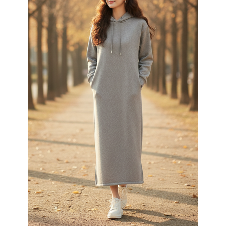 더담다 가을 겨울 후드 기모 롱원피스