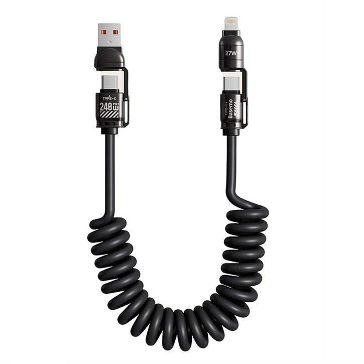 IMCHEN 240W 사합일 4in1 고강도 패브릭 멀티 고속 충전 메탈 케이블, 1개, 검정색, 2m