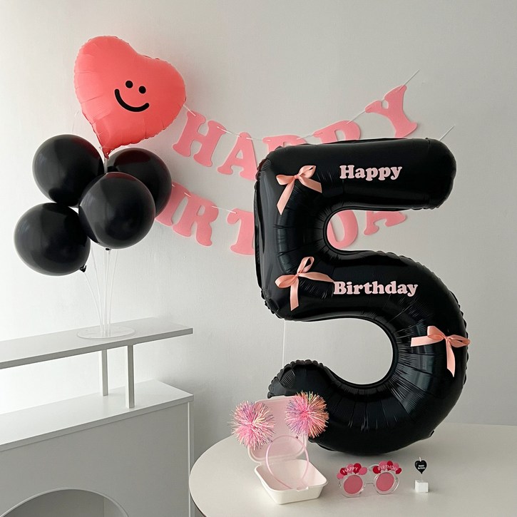 하피블리 레터링 가랜드 블랙 숫자풍선 생일 파티 용품 세트, 핑크 10