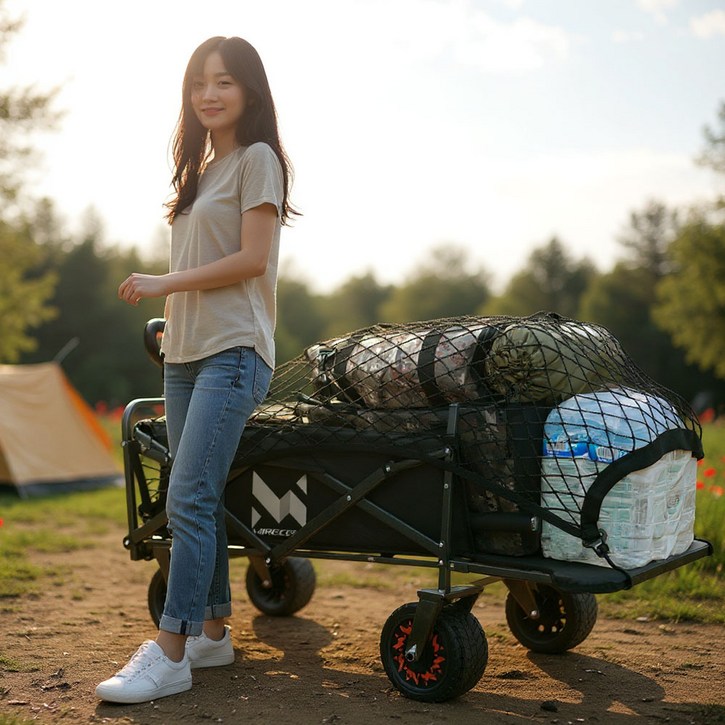 캠핑 전동웨건 캠핑왜건 카트 광폭타이어 접이식 롤테이블 그물망, 1세트, 블랙