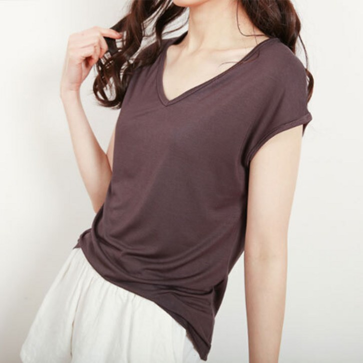 홍공장(당일출고) 여성 여름 브이넥 시원한 모달 티셔츠 반팔 1610166528