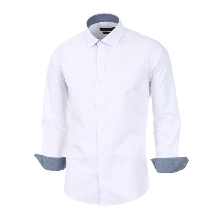 로베르따셔츠 남성용 TR 솔리드 스판 슬림핏 화이트 긴소매 셔츠 RR0-355-1