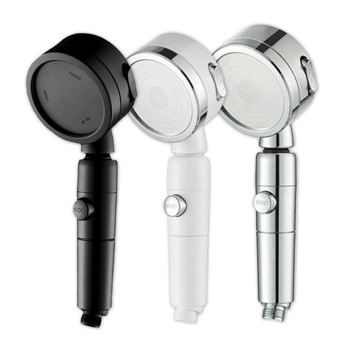 위시앤겟 수압상승 원터치 3단 샤워기 헤드, 1개, 블랙