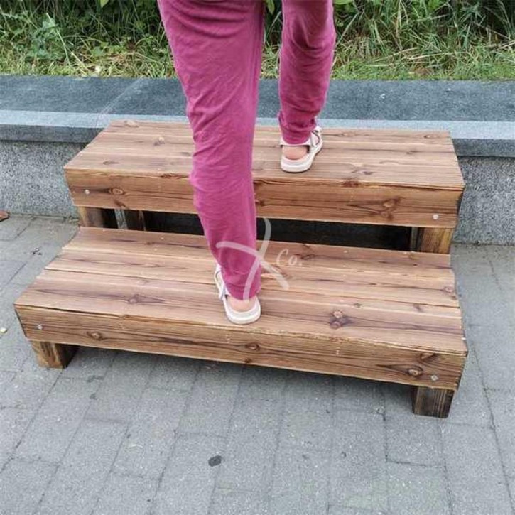 나무계단 원목 사다리 스텝 발판 방부목 현관 디딤대 야외 2단 미니 무릎보호 보조