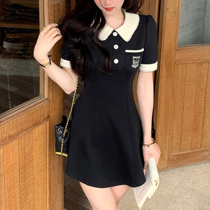 카밀라쇼룸 부드럽고 편한 재질 배색 사랑스럽고 귀여운 스타일 미니 카라 원피스