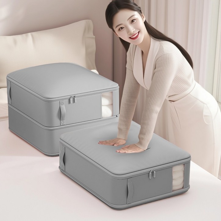 한평한뼘 이분의일 이불 압축 파우치 고급형 특대형, 2개, 차콜