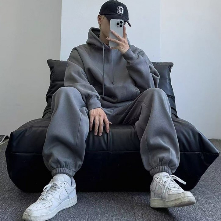 SELEAD 남성 트레이닝 세트 추리닝세트빅 사이즈 후드 맨투맨 티셔츠 상하세트 와이드 조거팬츠 데일리 투피스세트