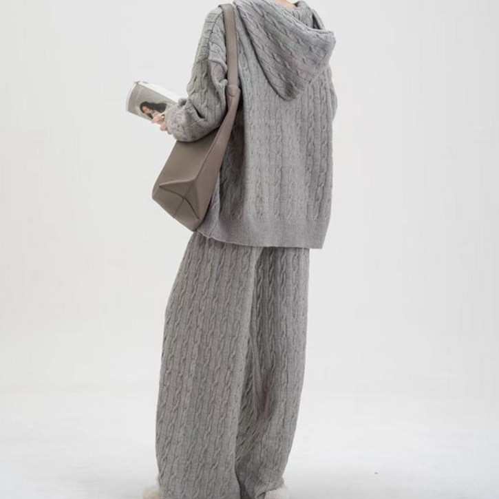 LIRICO 여성 후드 니트 셋업 집업 니트 상하 세트