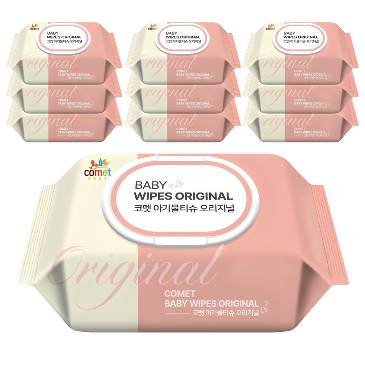 코멧 오리지널 유아용 아기물티슈 캡형, 50g, 100매, 10개