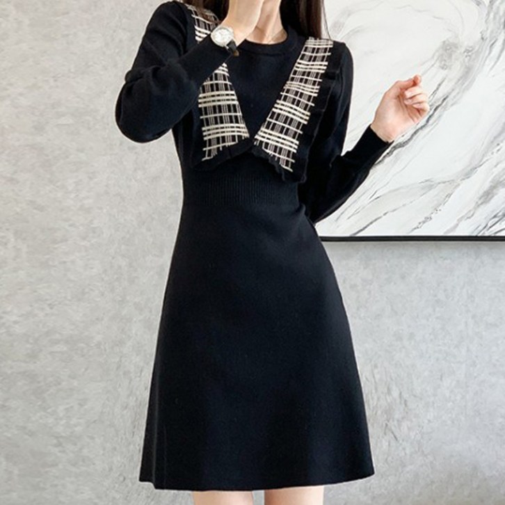 페이퍼먼츠 라운드넥 체크 러플 미니 원피스 03183