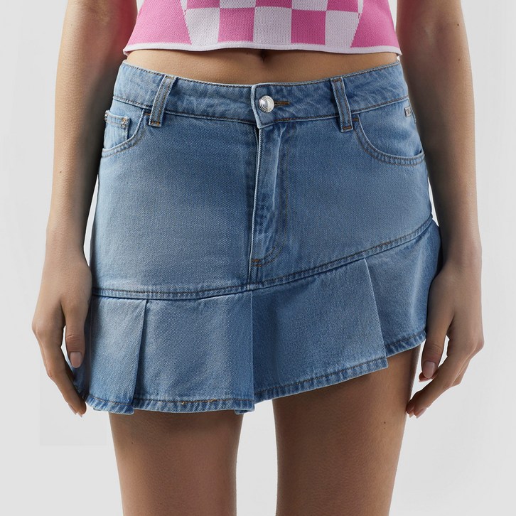 GCDS 플리츠 스톤워시드데님 미니 스커트 DKFDA21040