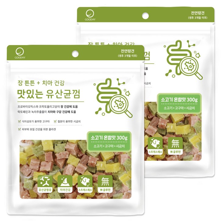 굿데이 맛있는 유산균껌 강아지 간식, 소고기혼합, 300g, 2개