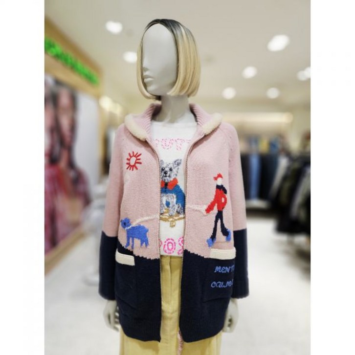 백화점 베네통 뽀글이 카라 니트 집업 가디건 BAKC56461 아울렛