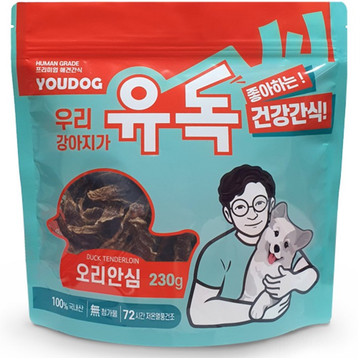 YOUDOG 유독-개밥김선생이 만든 국내산 오리가슴살 수제간식 강아지간식 대용량 230g, 230g, 1개
