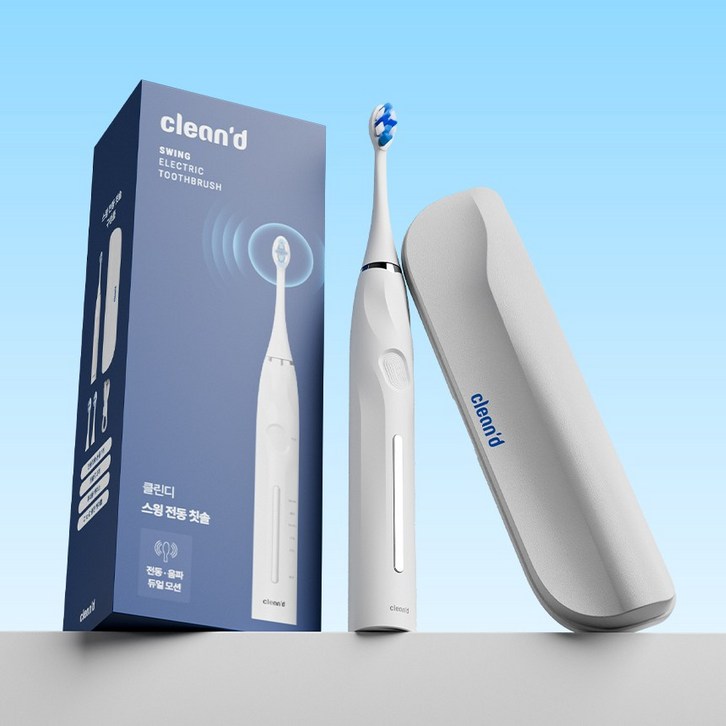 클린디 회전+음파 전동칫솔 스윙45 FDA 인증완료 칫솔모 유럽 ROHS 인증 45도 바스법 플라그 제거 효과 IPX7 방수, 2개, 화이트, CD-100