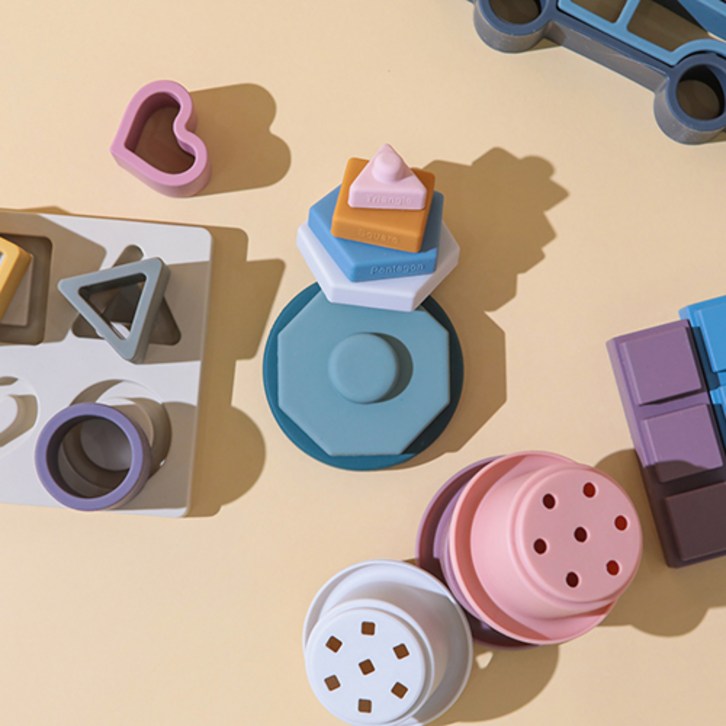 실리콘 모양퍼즐 스태커 컵쌓기 빌딩블록 아기블록 소프트블록 유아용블록 쌓기 돌아기 3세 4세 조카선물