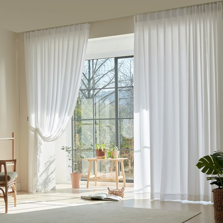 소프트밀크 화이트 쉬폰 나비주름 아일렛 핀형 커튼