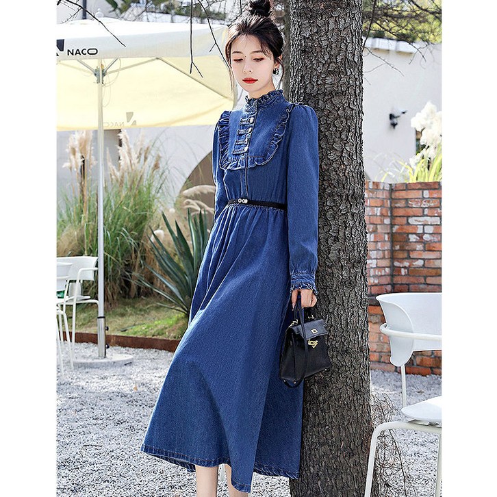 데님 원피스 2022년 봄가을용 신상 긴팔 여성 원피스 FC3260