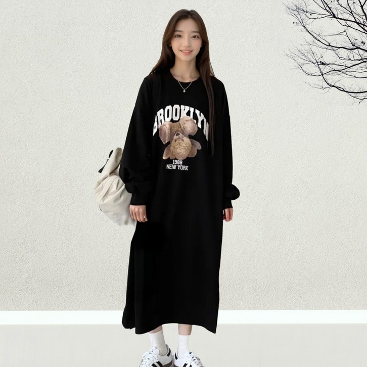 핀트리 가을 겨울 봄 긴팔 루즈핏 빅사이즈 오버핏 롱 원피스 마실룩 편한 캐주얼 임산부 홈웨어 잠옷 실내복 3 colors
