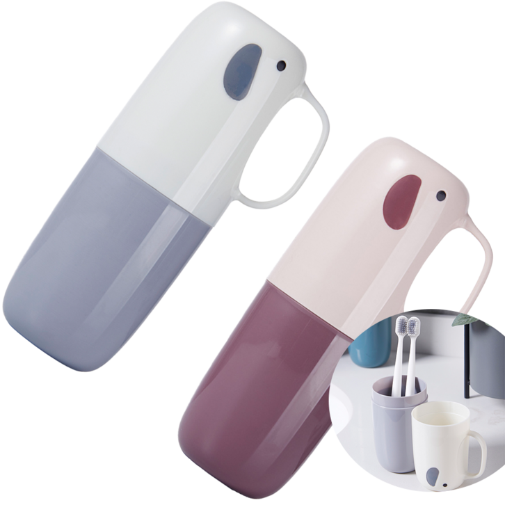 심플바이 휴대용 양치컵 칫솔케이스, 2개입, 화이트+핑크 - 쇼핑뉴스