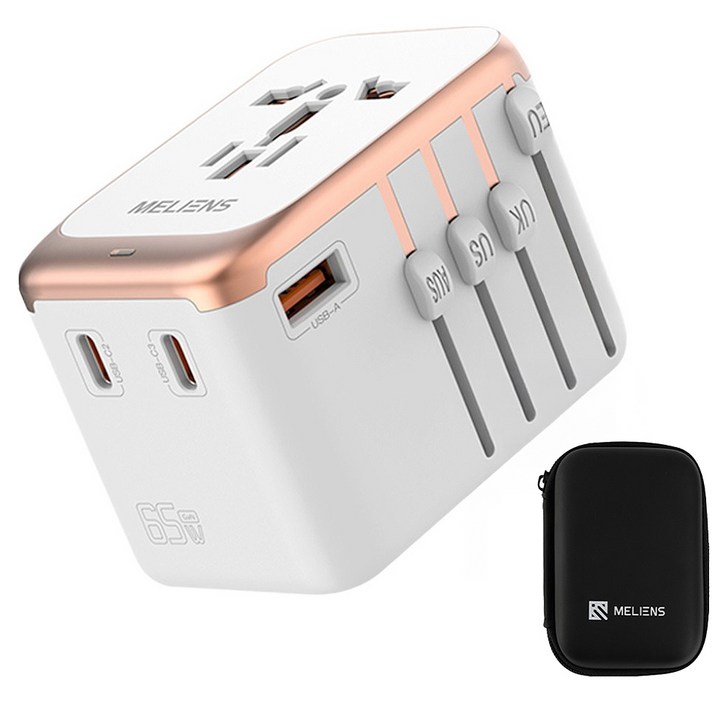 멜리언스 GaN 듀얼 초고속충전 PD65W 해외여행용 멀티 어댑터 MLOL2 화이트, 1개