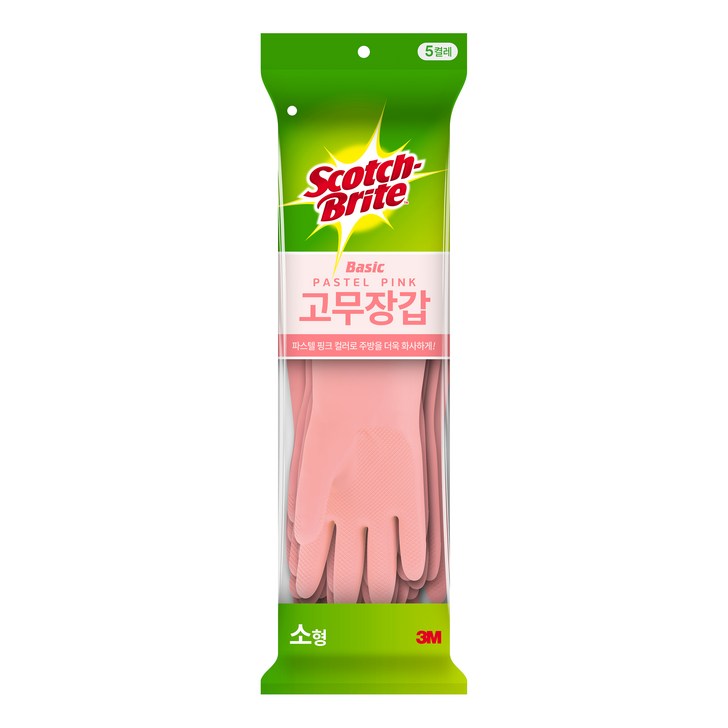 스카치브라이트 베이직 고무장갑 5p, 파스텔 핑크, 소S, 1세트