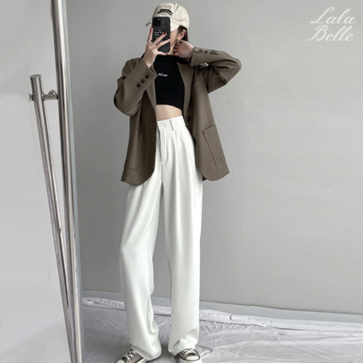라라벨 여성 베이직 뒷밴딩 와이드 핀턱 데일리 바지 슬랙스