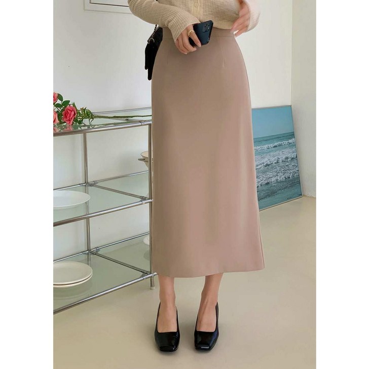 자체제작 가을 롱스커트 h라인 밴딩 트임스커트 하객룩
