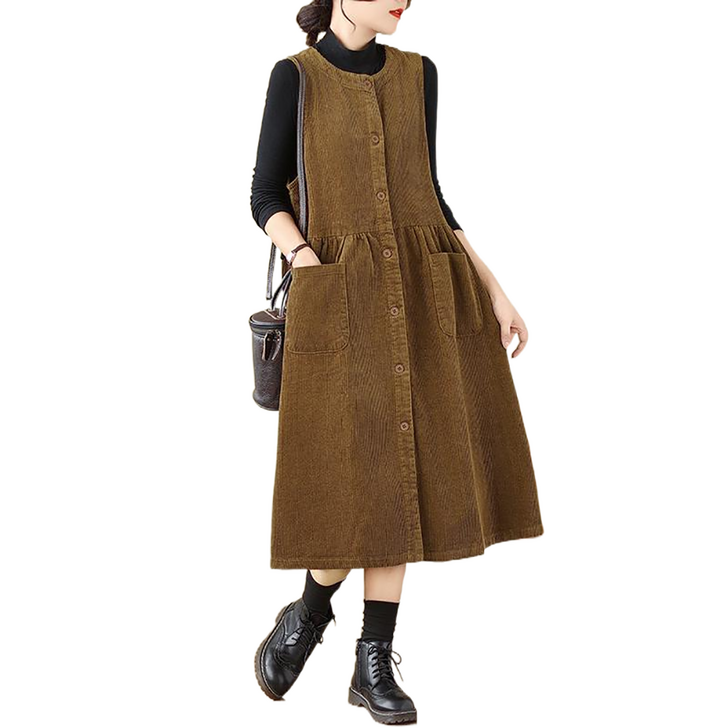 셀럽당 여 추동  코듀로이 미디 민소매 나시 스커트 캐주얼 원피스M2481