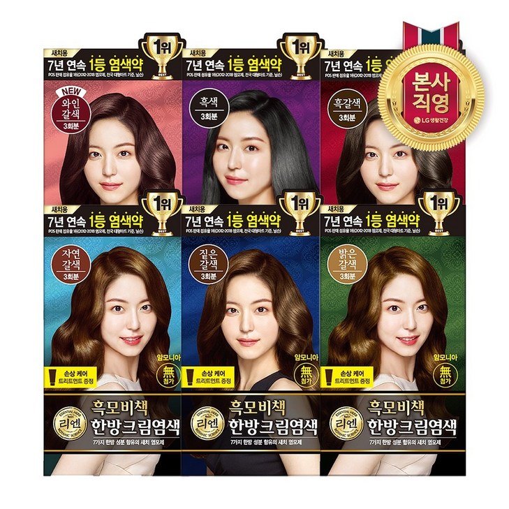 리엔 리엔 흑모비책 크림 염색약 120G × 2개 6종 택1, 흑갈색
