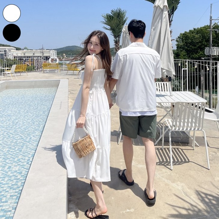 바비팩토리 여성용 끈 나시 원피스  반팔셔츠 커플룩 시밀러룩 휴양지 여름 롱원피스 셔츠세트 남녀개별구매