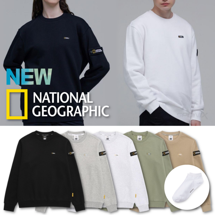 내셔널지오그래픽 맨투맨 남자 여자 와펜 라운드 티셔츠  스포닉스 양말