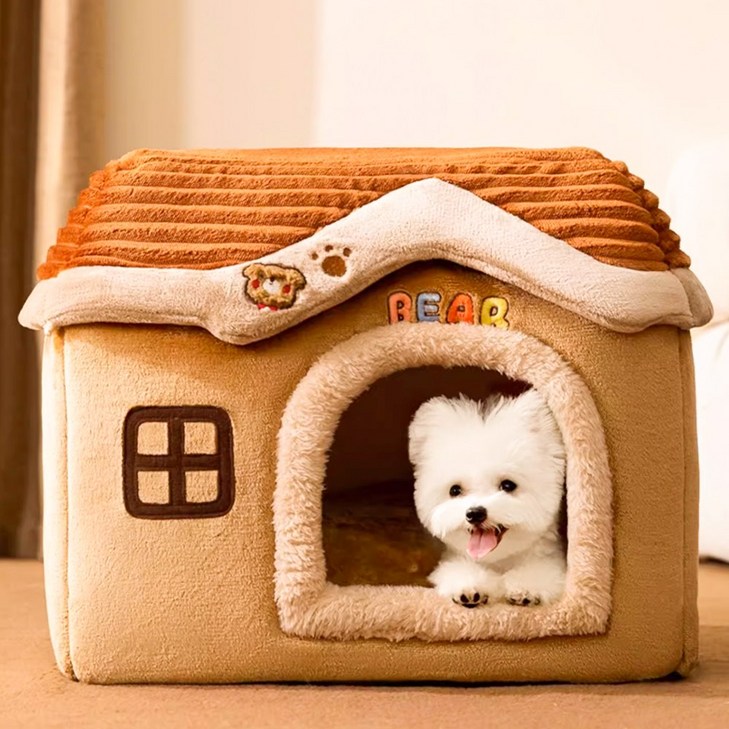 코팅블루 부드러운 논슬립 극세사 강아지집쿠션 세트, 1개, 브라운