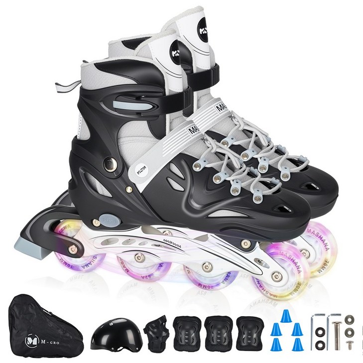 조정 가능한 인라인 스케이트 헬멧  보호대 세트 성인용, 블랙, 1개