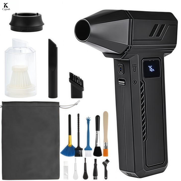 Cygoah 초강력 무선 에어건 청소기 송풍기 휴대용 차량용 가정용 세차 캠핑 130000RPM, 블랙, HL103