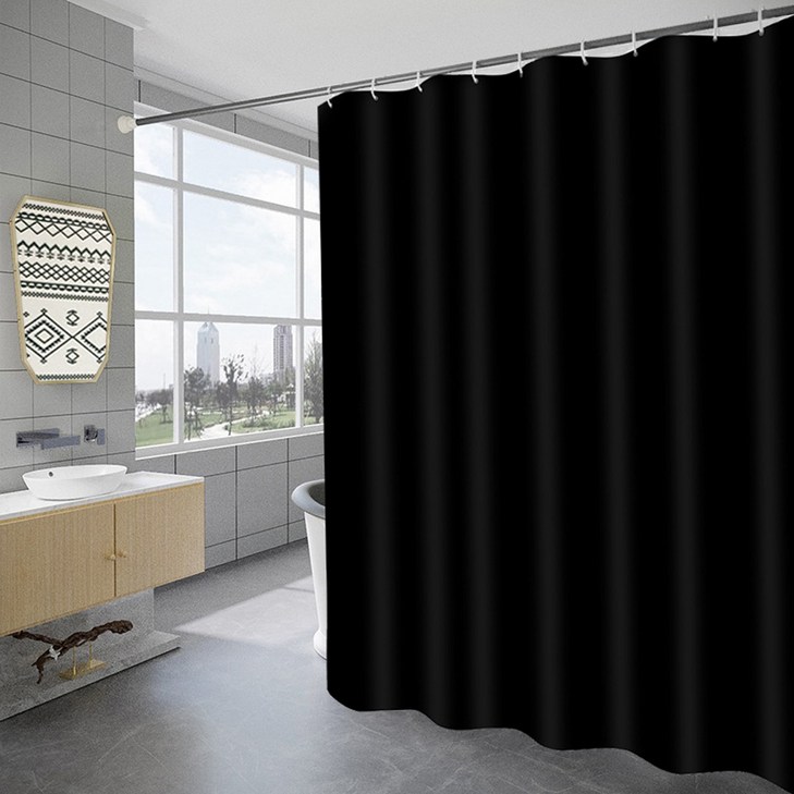 패브릭 무지블랙커튼고리포함 180X180cm  욕실 욕조 가림막 가리개 방수 커튼 샤워커튼 샤워커텐, 1장, 블랙