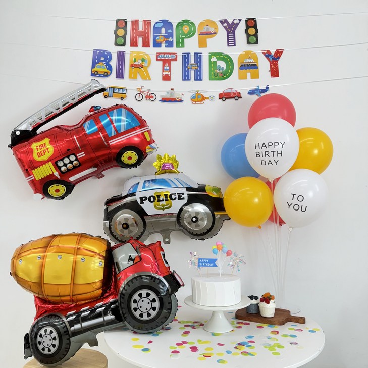 자동차풍선 생일세트 남아 두돌상 조카 소방차 경찰차 중장비, 1세트 자동차풍선 생일세트 남아 두돌상 조카 소방차 경찰차 중장비, 1세트