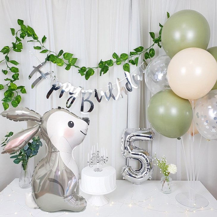 토끼풍선 강아지 고양이 칠순 고희연 조화 넝쿨 심플 생일파티세트, 가랜드로즈골드숫자8로즈골드