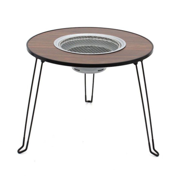 원형 숯불 화로 테이블 원형접이식캠핑화로테이블, 브라운